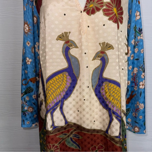 Carolina K Colorful Peacock Print Tunic Dress Art to Wear Art deco - Picture 5 of 16